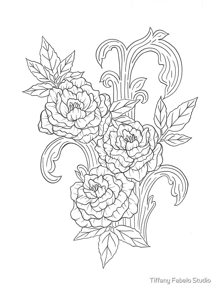 Frilly Floral Sketch – Botanical Line Art Neutral Floral Drawing by Tiffany Fabelo Studio T-Shirts, Hoodie,... (Image 3)