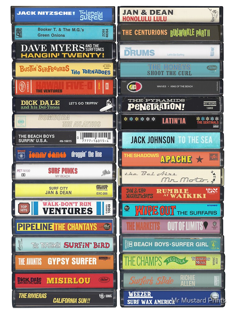 Surfing Music - Surf Anthems - Vintage Cassette Print by Mr Mustard Prints T-Shirts, Hoodie, Sweatshirt (Image 3)