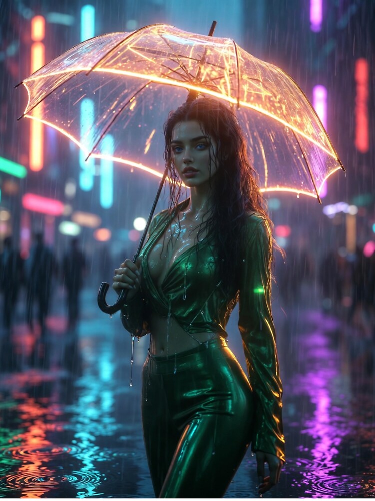 Sara BrokenNeonUmbrella CyberpunkRain by Rashidho T-Shirts, Hoodie, Sweatshirt | BlankRebels.com (Image 3)