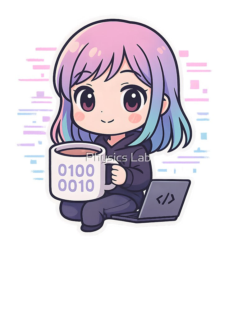 Chibi Coder Girl – Binary Coffee Break by Physics Lab T-Shirts, Hoodie, Sweatshirt | BlankRebels.com (Image 3)