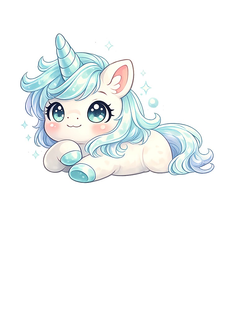 Dreamy, ice-blue chibi unicorn – Kawaii illustration by FloreDreamStudio T-Shirts, Hoodie, Sweatshirt (Image 3)