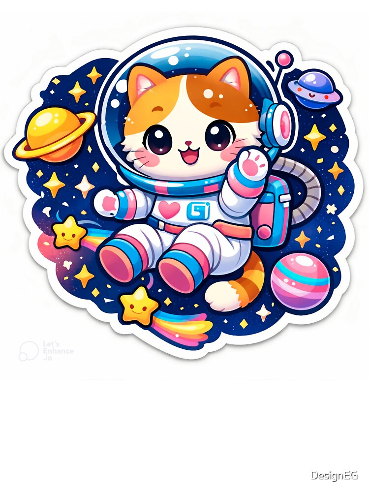 Cute Cat Astronaut in Space Kawaii Sticker by DesignEG T-Shirts, Hoodie, Sweatshirt | BlankRebels.com (Image 3)
