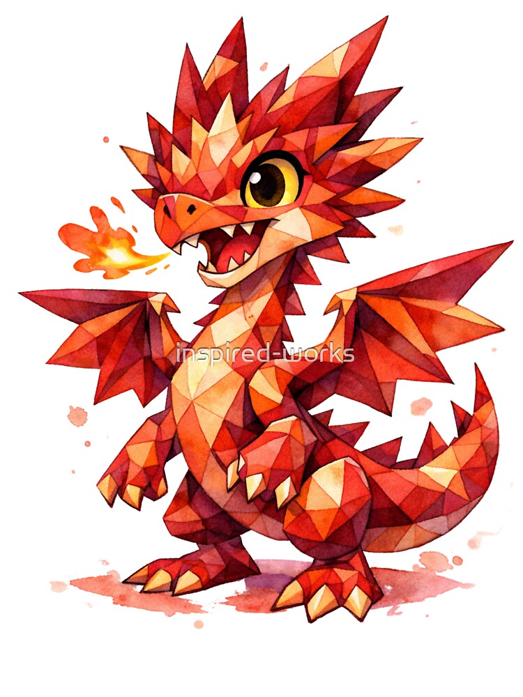 Cute Red / Orange / Gold Watercolour Triangle Dragon by inspired-works T-Shirts, Hoodie, Sweatshirt (Image 3)