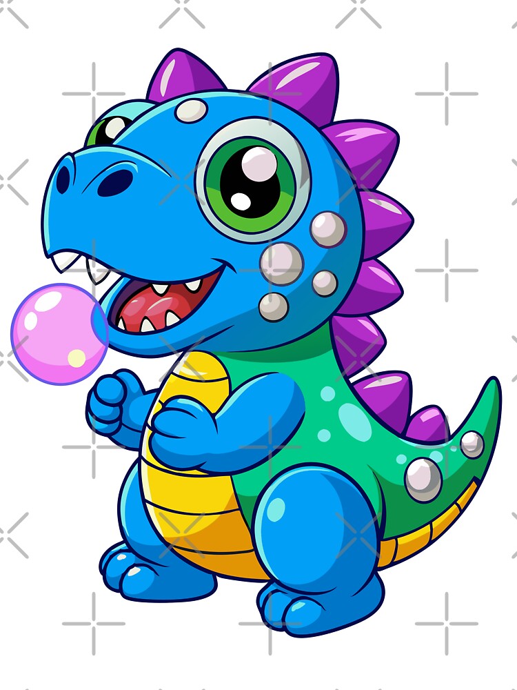 Playful Dinosaur Blowing Bubbles Sticker – Kawaii Vector Art on White Background by itsnaeem (36) T-Shirts,... (Image 3)