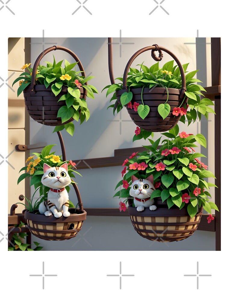Cat in hanging basket , Hanging Plants by VividPrints Store (+7k ⭐⭐⭐⭐⭐) T-Shirts, Hoodie, Sweatshirt (Image 3)