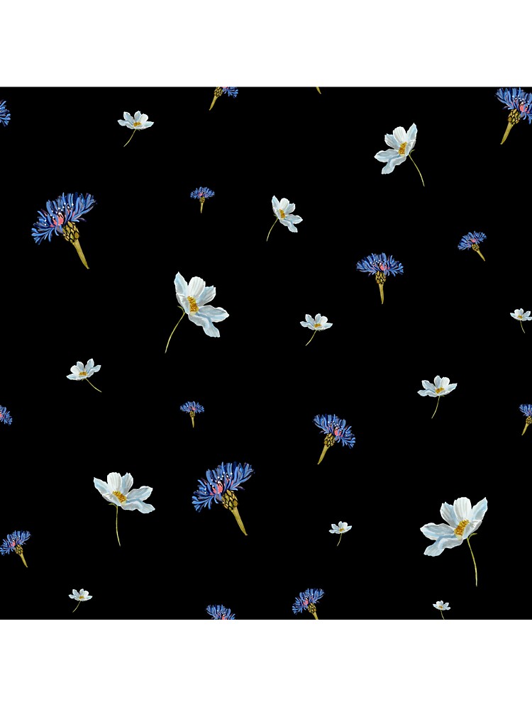 Flower Blue Daisy Pattern Seamless Watercolor Black Yana Mustafina Boho Soulful T-Shirts, Hoodie, Sweatshirt