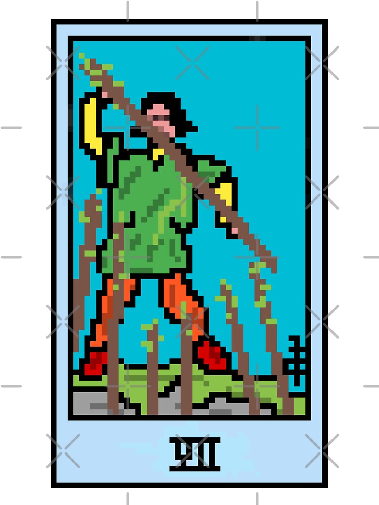 Wait, is this pixel art tarot? White - Minor Arcana 'Seven of Wands' (Design for T-shirt, stickers and other... (Image 3)
