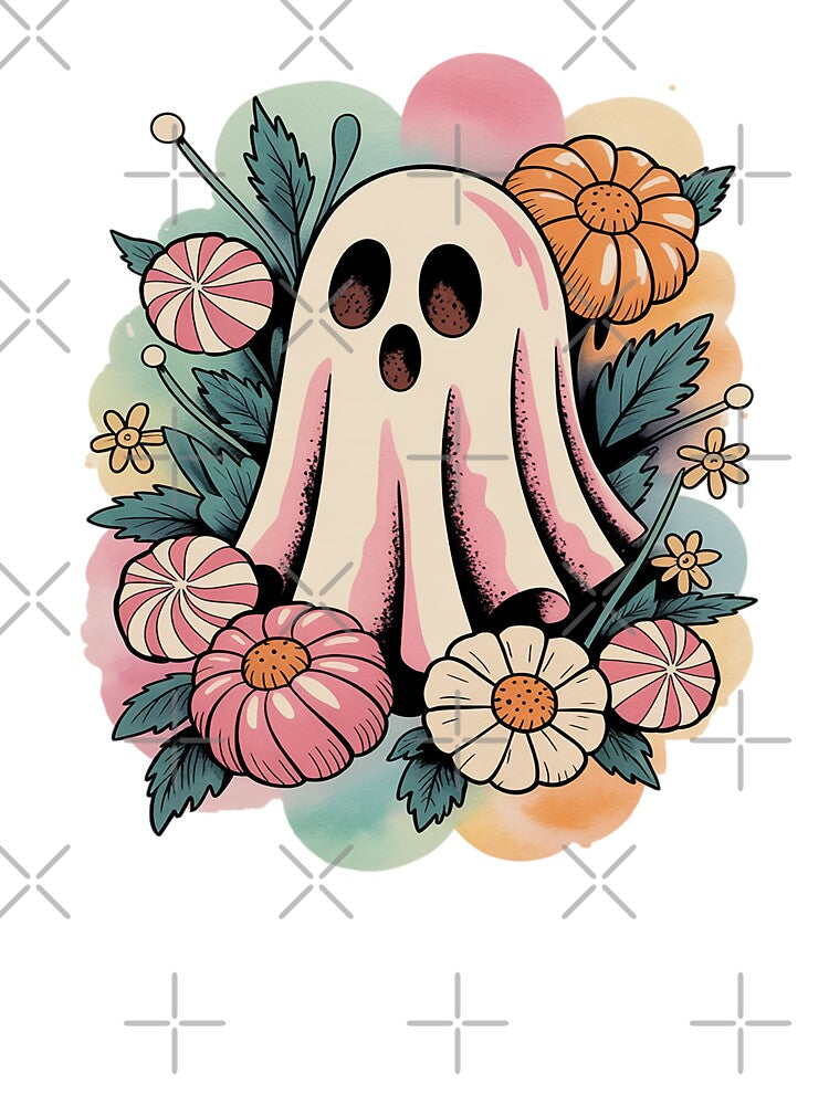 Floral Retro Candy Spirit Ghost Shirt Pastel Tattoo Watercolor Tee, Vintage Whimsical Halloween Inspired Unisex... (Image 3)