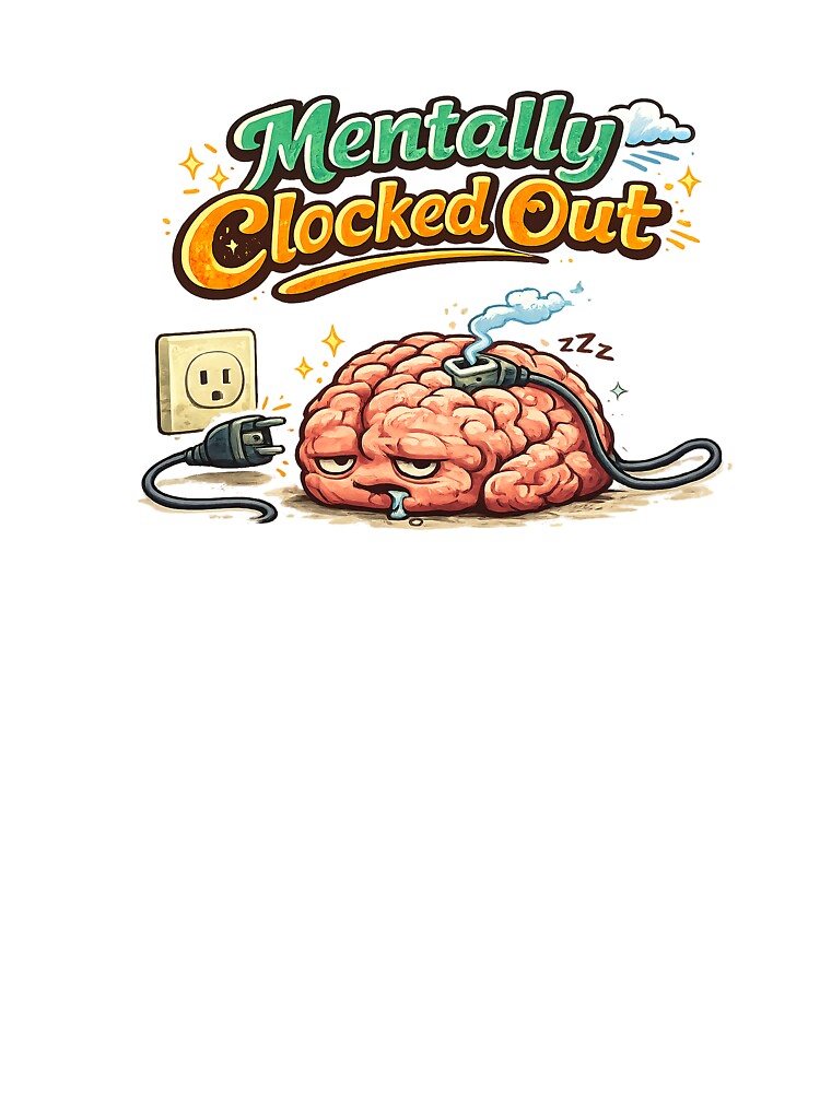 Mentally Clocked Out – Funny Burnout Brain Unplugged Illustration by StrayaDesign T-Shirts, Hoodie, Sweatshirt (Image 3)