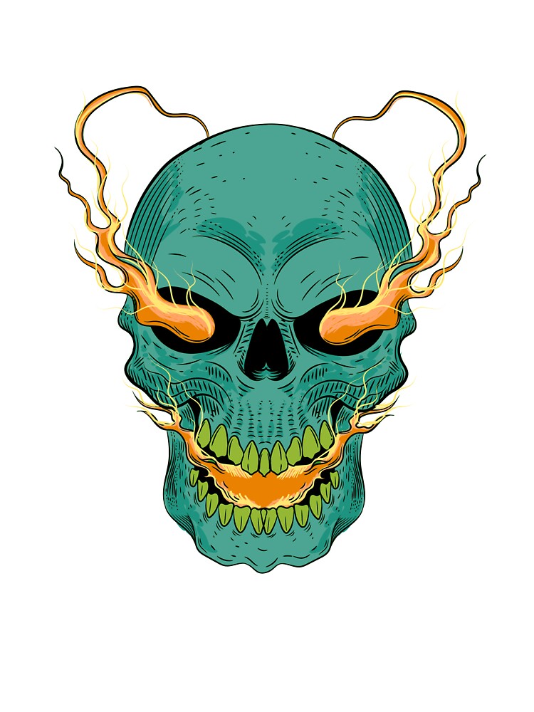 Teal Flaming Skull with Fire Eyes Dark Fantasy Art by Horrify T-Shirts, Hoodie, Sweatshirt | BlankRebels.com (Image 3)
