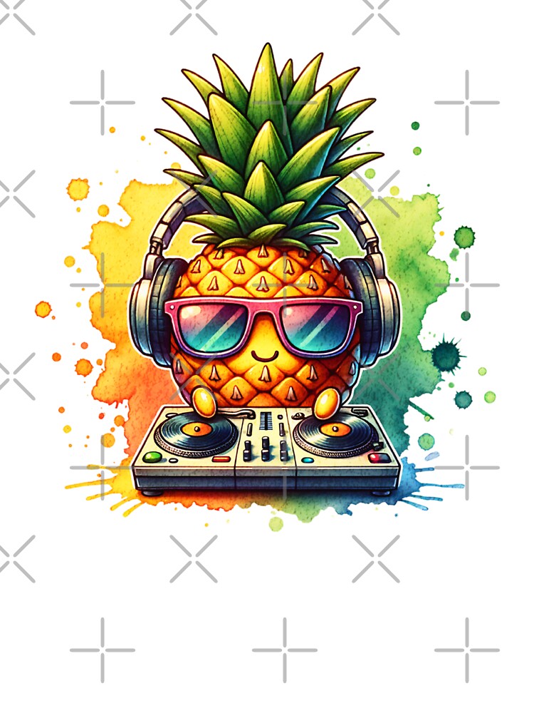 Watercolor Cool Pineapple DJ by ChaosReigns91 T-Shirts, Hoodie, Sweatshirt | BlankRebels.com (Image 3)