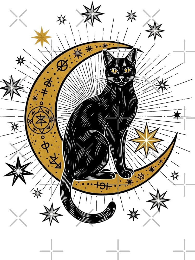 Mystical Black Cat on Golden Moon - Celestial Tarot Aesthetic by Design_Your_Day T-Shirts, Hoodie, Sweatshirt (Image 3)