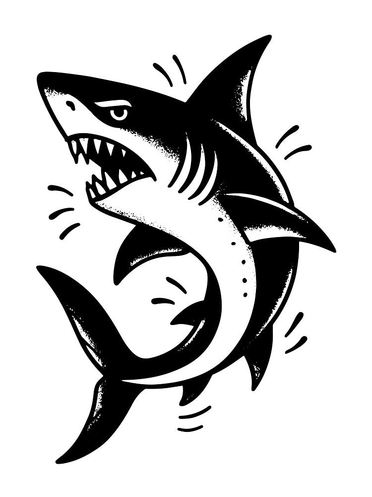 Classic Old School Shark Tattoo - Black Ink Art by InkStation24 T-Shirts, Hoodie, Sweatshirt | BlankRebels.com (Image 3)