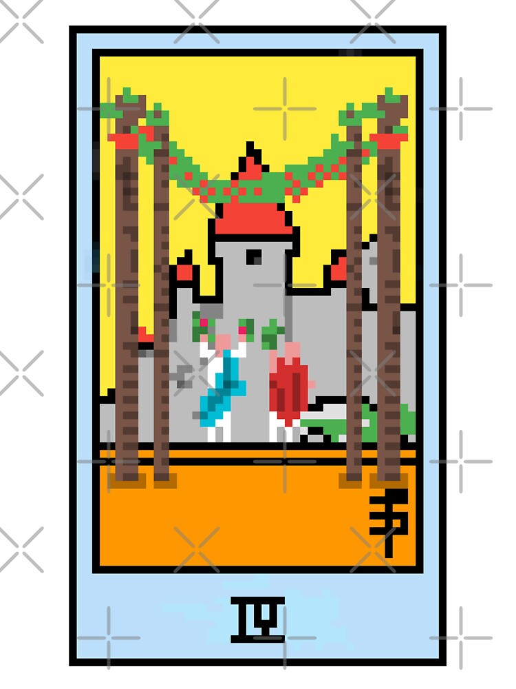 Wait, is this pixel art tarot? White - Minor Arcana 'Four of Wands' (Design for T-shirt, stickers and other... (Image 3)