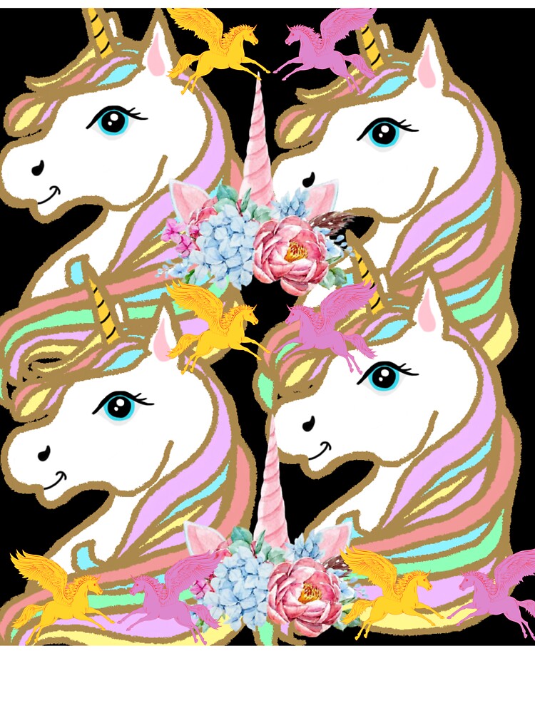 Magical Unicorn Garden - Floral Unicorn Pattern Black by Extremeallie T-Shirts, Hoodie, Sweatshirt (Image 3)