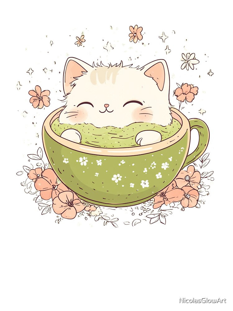 Kawaii Cat in Matcha by NicolasGlowArt T-Shirts, Hoodie, Sweatshirt | BlankRebels.com (Image 3)