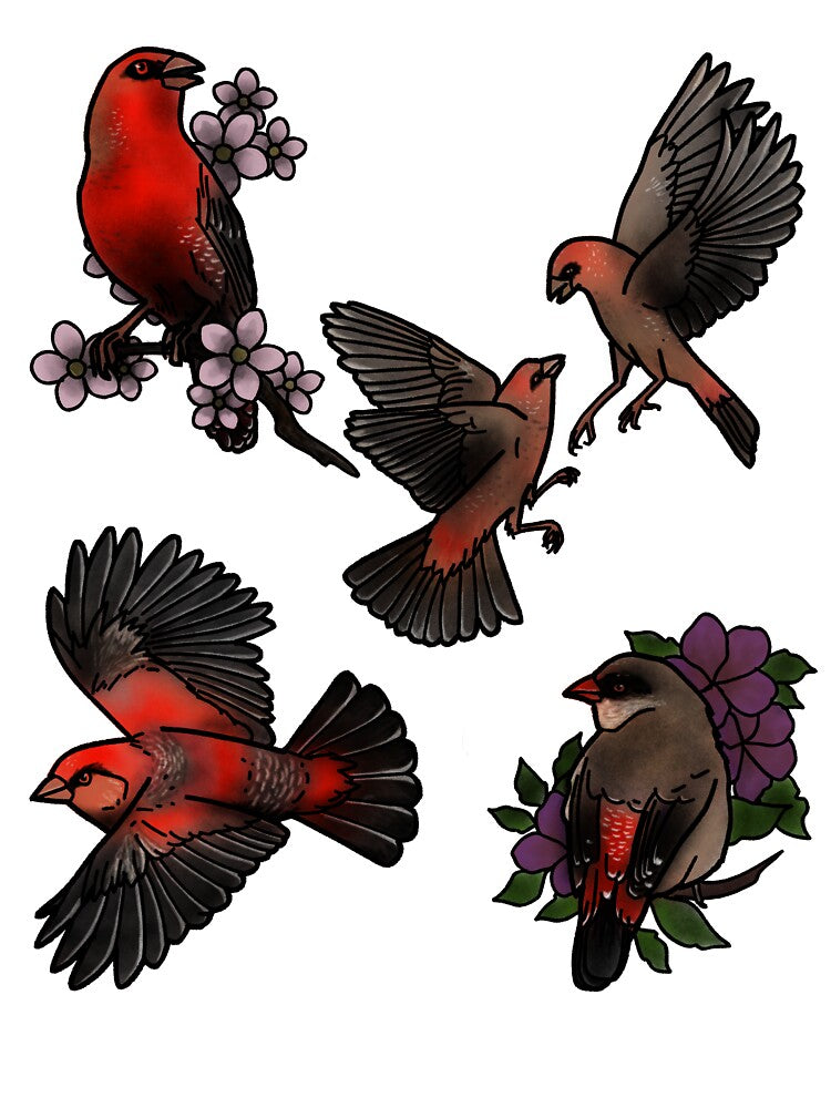 Pattern of strawberry finches tattoo style by LeahcarsArt T-Shirts, Hoodie, Sweatshirt | BlankRebels.com (Image 3)