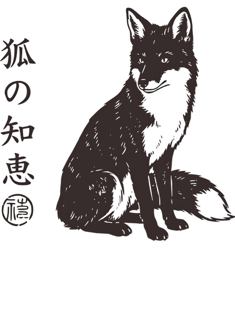 Vintage Retro Japanese Kitsune Fox Wisdom Traditional Kanji Art by Mason-Pride