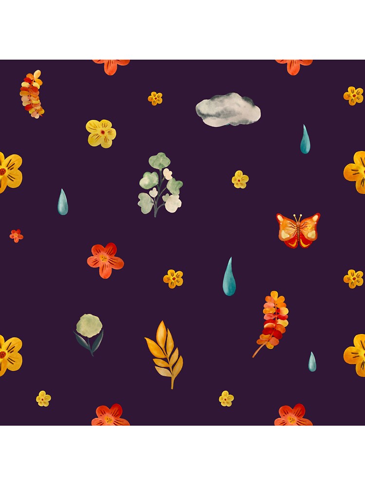 Flower butterfly drop cloud cute seamless pattern violet by Yana Mustafina | Boho Soulful Designs T-Shirts,... (Image 3)