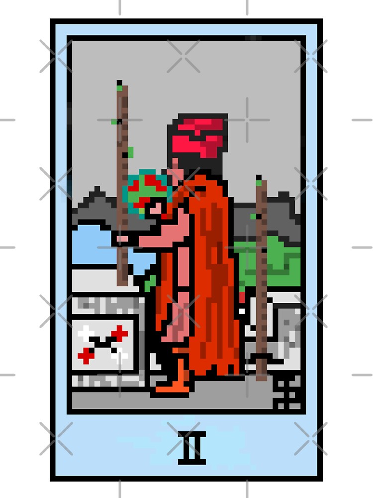 Wait, is this pixel art tarot? White - Minor Arcana 'Two of Wands' (Design for T-shirt, stickers and other... (Image 3)