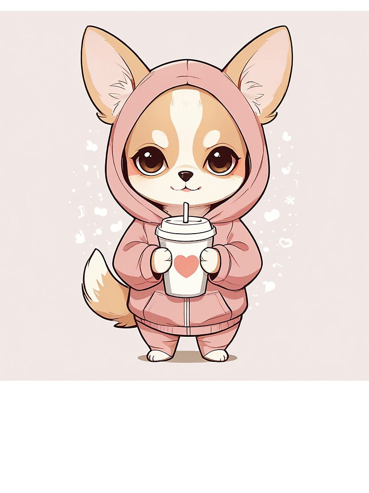 Kawaii Chihuahua with Coffee – Pastel Cartoon Dog in Hoodie by TheArtOfChaa T-Shirts, Sweatshirt | BlankRebels.com (Image 3)