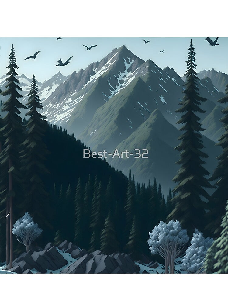 "Mountain Majesty: Artwork Pattern with Cool Grays, Forest Greens, and Realistic Details" by Best-Art-32... (Image 3)