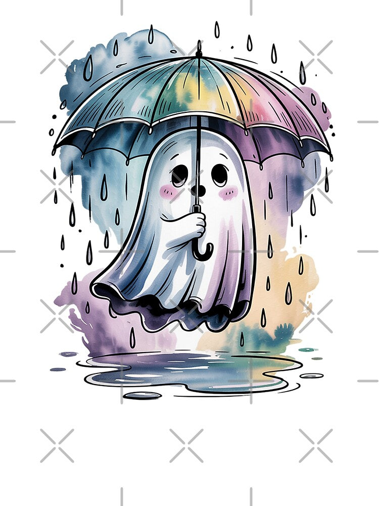 Rainy Day Ghost Shirt Watercolor Tattoo Tee, Cozy Umbrella Ghost Aesthetic Top Unisex Tee, Sweatshirt and... (Image 3)