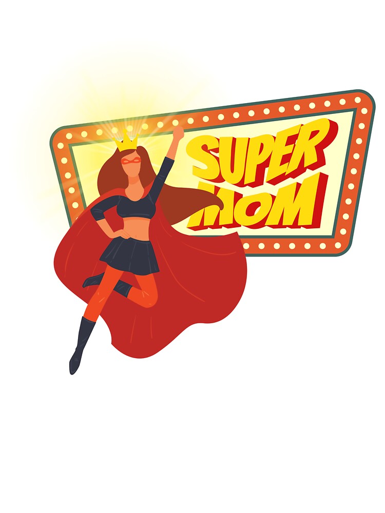 Super Mom Retro Illustration – Funny Mother’s Day Gift, Hero Mom Design by WhimsyBunnyGarden