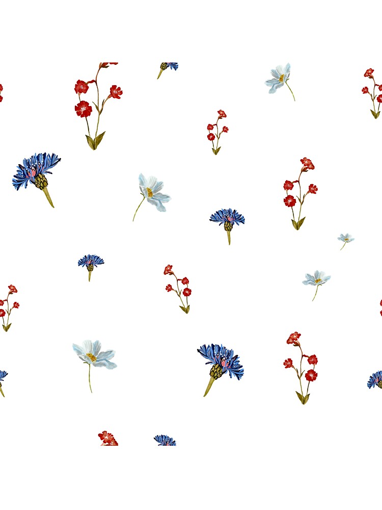 Flower blue red daisy seamless watercolor pattern by Yana Mustafina | Boho Soulful Designs T-Shirts, Hoodie,... (Image 3)