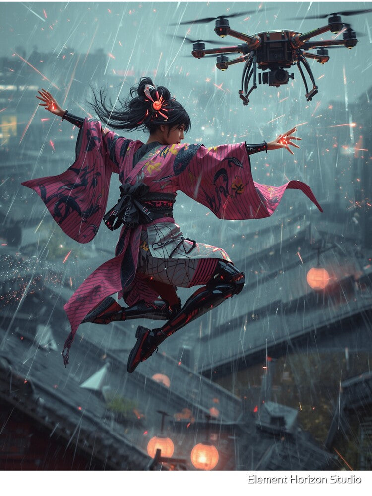 Neo-Edo Cyberpunk Shinobi in the Rain by Element Horizon Studio