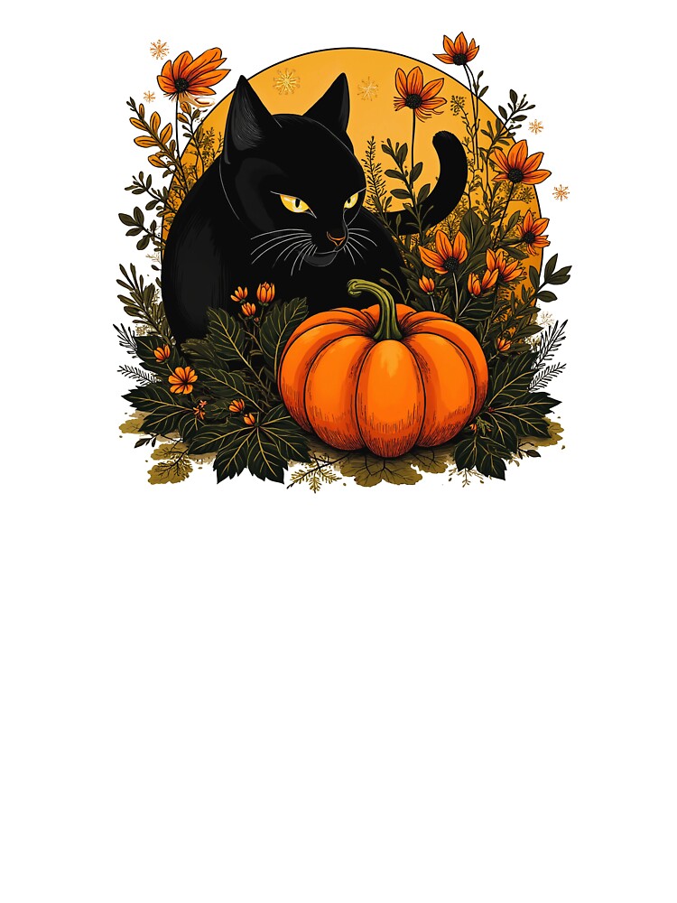 Black Cat and Pumpkin Lurking in the Grass of Japanese Bush Clover - Halloween T-shirt, tee, t-shirt, hoodie,... (Image 3)