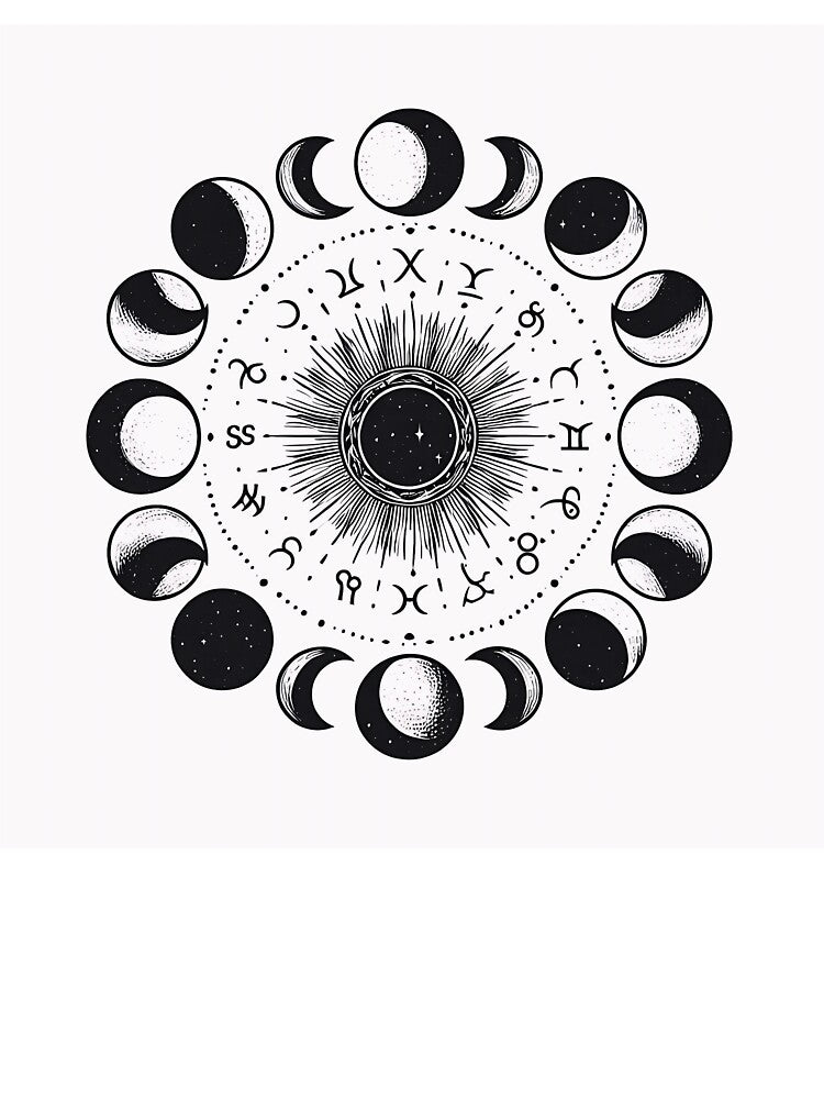 Moon Phases Zodiac Wheel | Minimal Black & White Astrology Celestial Art by shopwithcare T-Shirts, Hoodie,... (Image 3)