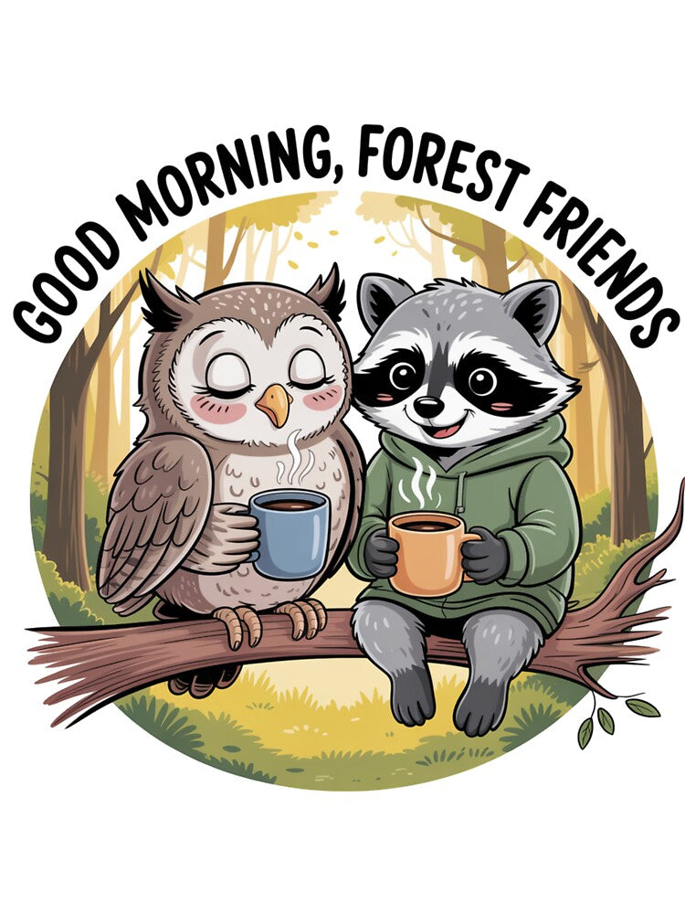 Owl and Raccoon Coffee Break – Forest Friends T-Shirt by KostekArtShop Hoodie, Sweatshirt | BlankRebels.com (Image 3)