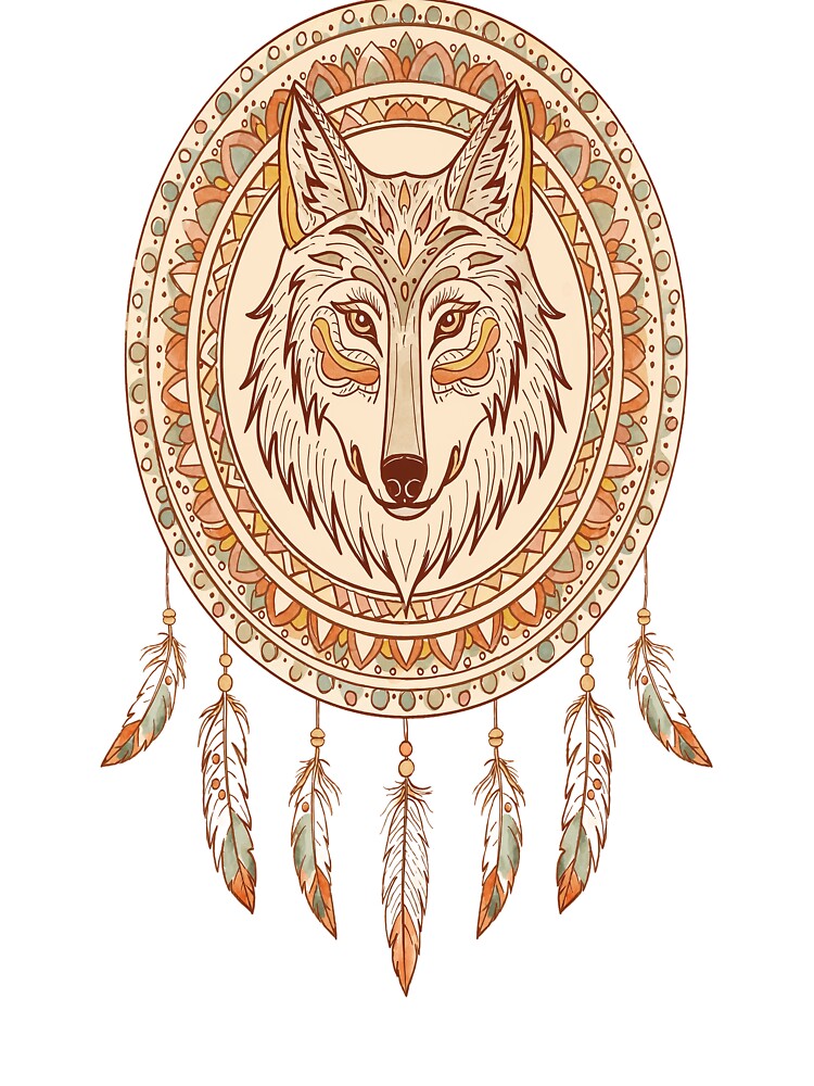 Boho Wolf Dreamcatcher Mandala by VeloraLaz