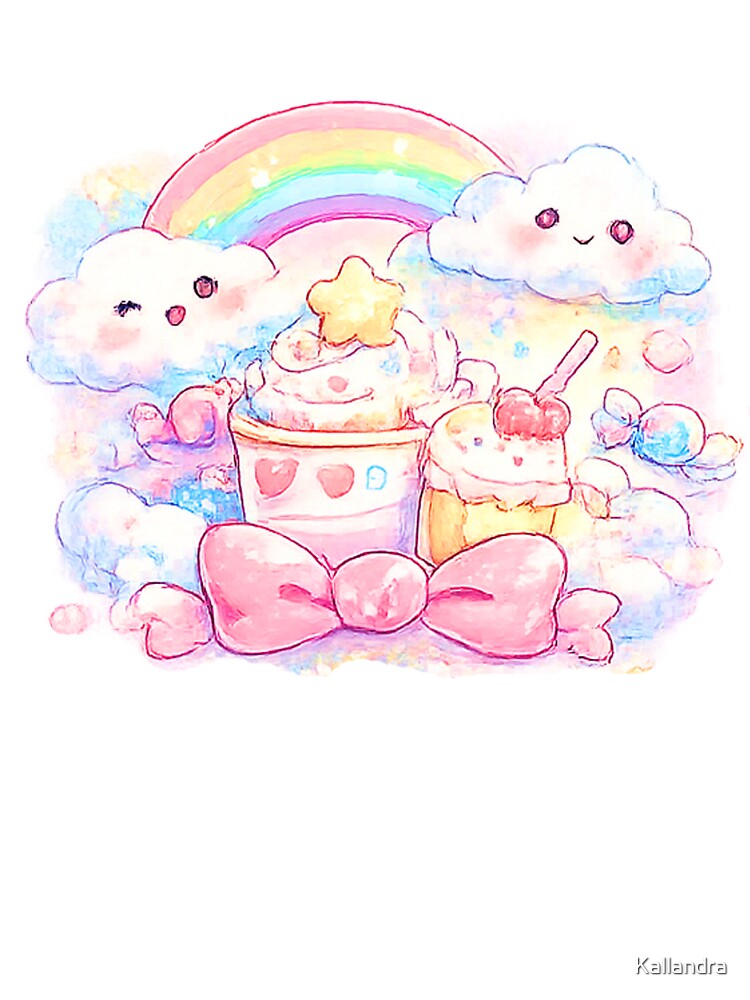 Kawaii Rainbow Clouds Cafe – Cute Pastel Drinks & Dessert Illustration by Kallandra