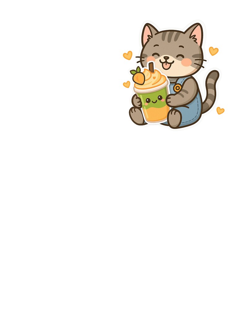 Kawaii Cat Hugging Peach Matcha Drink Sticker – Cute Kitten with Yellow Hearts by mirozeliea T-Shirts, Hoodie,... (Image 3)