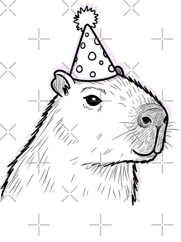 Simple Capybara Doodle Wearing Birthday Hat Sketch Cute Funny Gift by Design_Your_Day T-Shirts, Hoodie, Sweatshirt (Image 2)