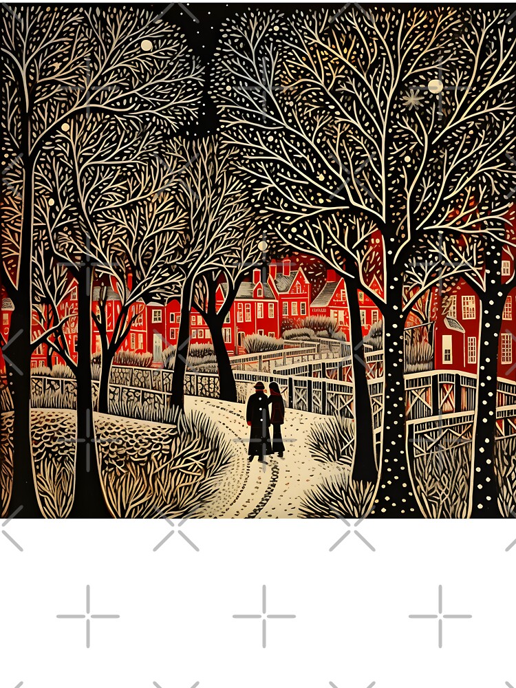 christmas holiday linocut landscape print by dcrc