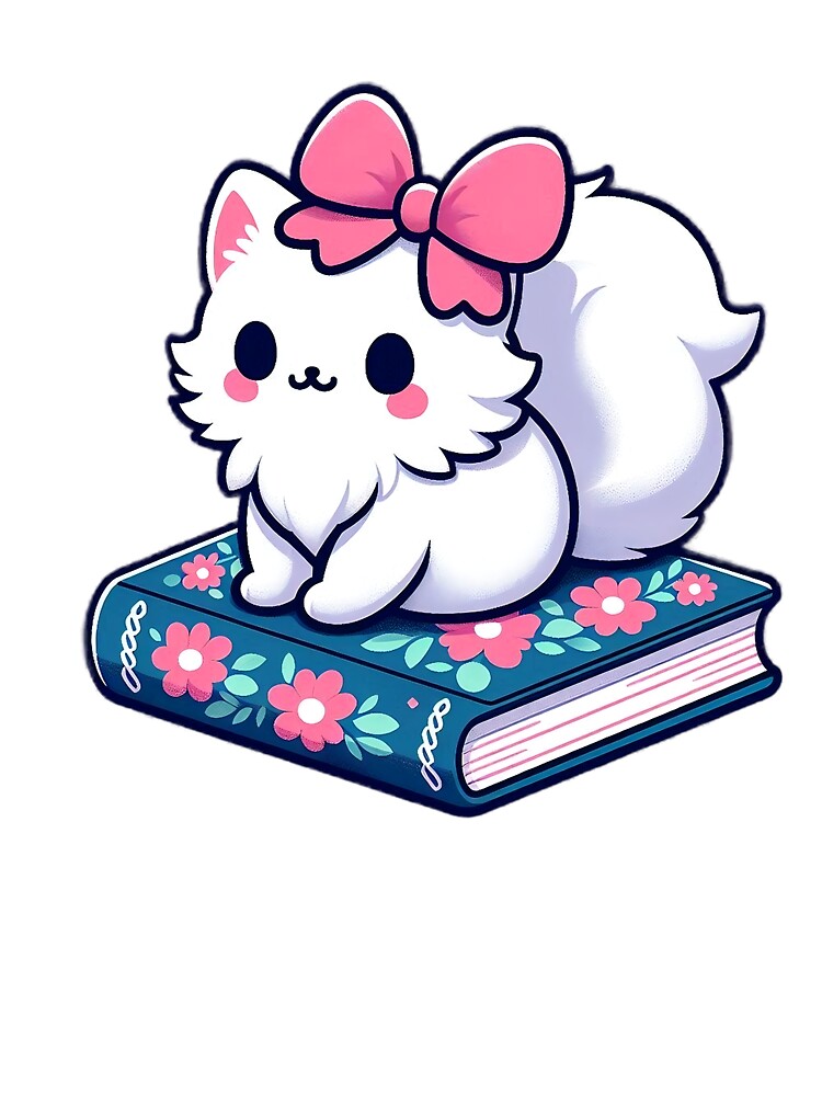 Cute White Cat on Floral Book - Kawaii Coquette Aesthetic by GREENZ0NE T-Shirts, Hoodie, Sweatshirt (Image 3)