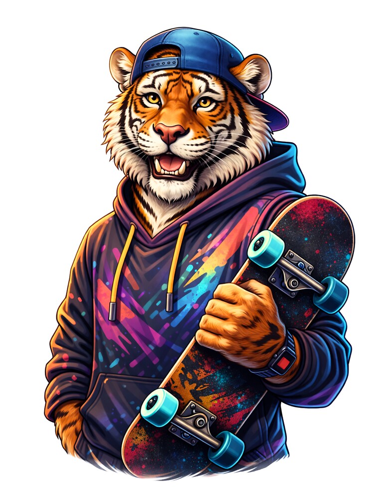 Street Skate Tiger with Skateboard – Urban Youth Streetwear Animal Art by ColorSplash123 T-Shirts, Hoodie,... (Image 3)