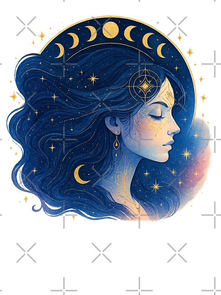 Celestial Moon Goddess - Mystical Astrology Art with Moon Phases & Stars by CreativeVisionsHub T-Shirts,... (Image 3)