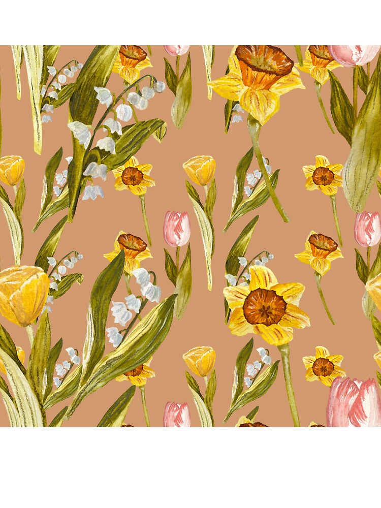 Daffodil tulip snowdrop Easter an ornate pattern peach by Yana Mustafina | Boho Soulful Designs T-Shirts,... (Image 3)