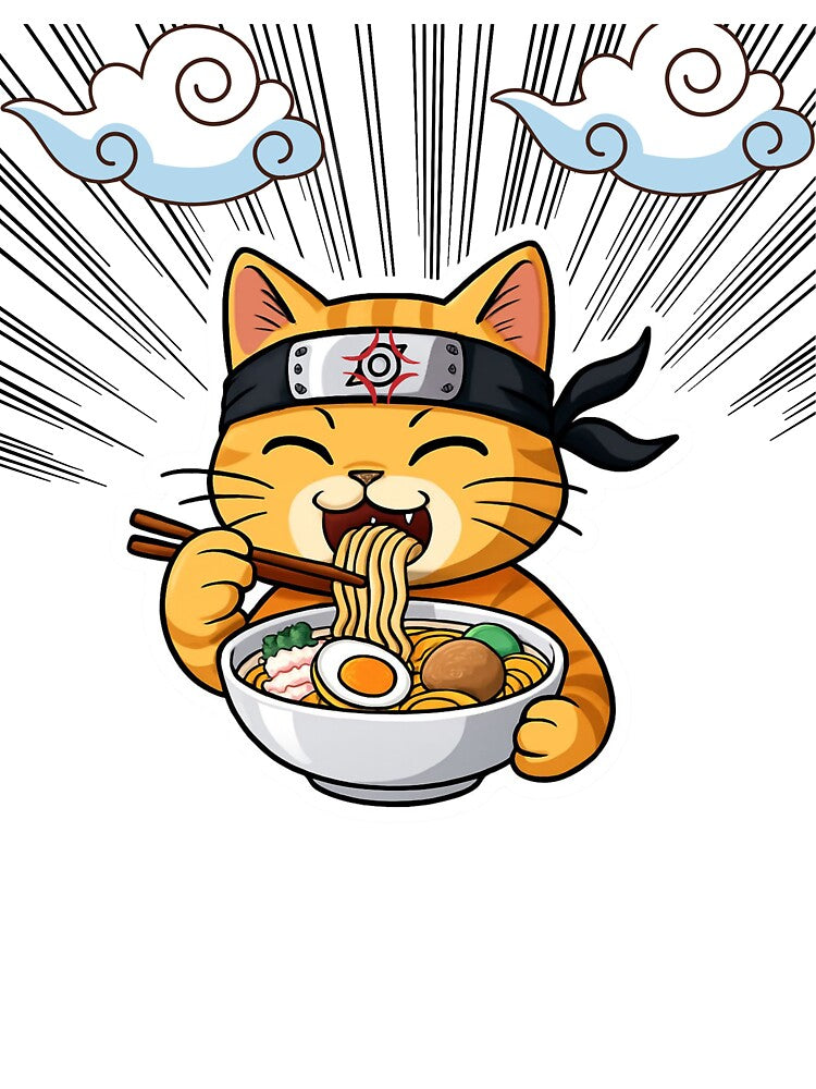 Ninja Cat Ramen Hoodie, Kawaii Anime Sweatshirt, Japanese Food Lover Gift, Cozy T-Shirt or Sweater, Clouds... (Image 3)