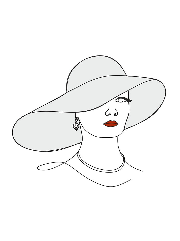 Abstract woman with hat with by line art vector drawing. Portrait minimalistic style. Beaty salon logo. by Nina... (Image 3)