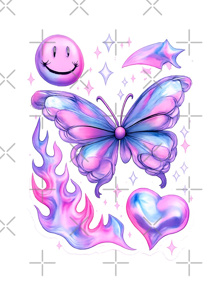 Pastel Dream Butterfly – Y2K Sparkles, Heart & Flames (Sticker Aesthetic) by InkMalinois T-Shirts, Hoodie,... (Image 3)