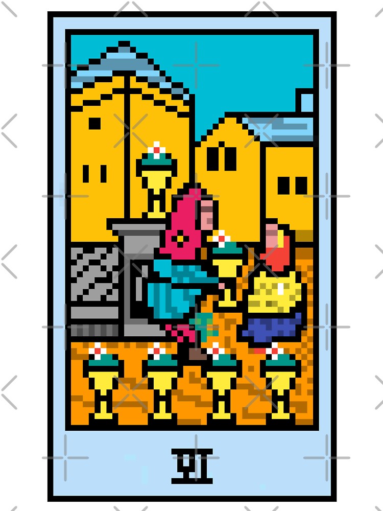 Wait, is this pixel art tarot? White - Minor Arcana 'Six of Cups' (Design for T-shirt, stickers and other... (Image 3)