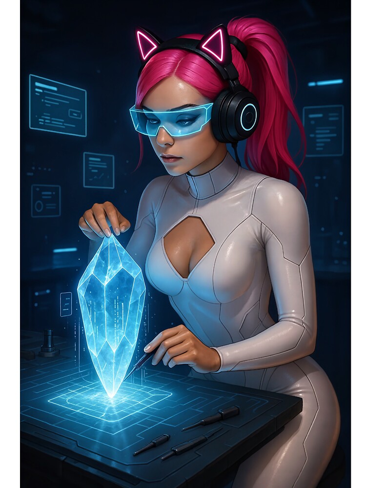 Cathryne holds glowing bluetopaz in futuristic lab by CathryneDelamort T-Shirts, Hoodie, Sweatshirt (Image 3)