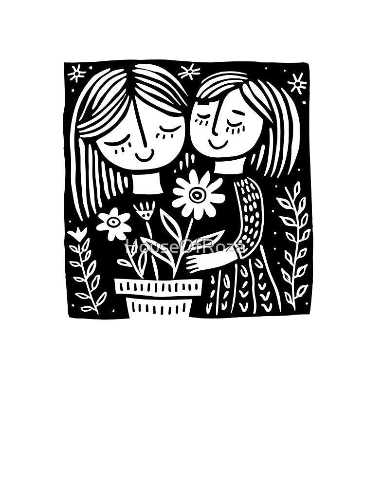 Mother and Daughter Illustration with Blossoming Flowers - Gift for Moms by House Of Roza T-Shirts, Hoodie,... (Image 3)