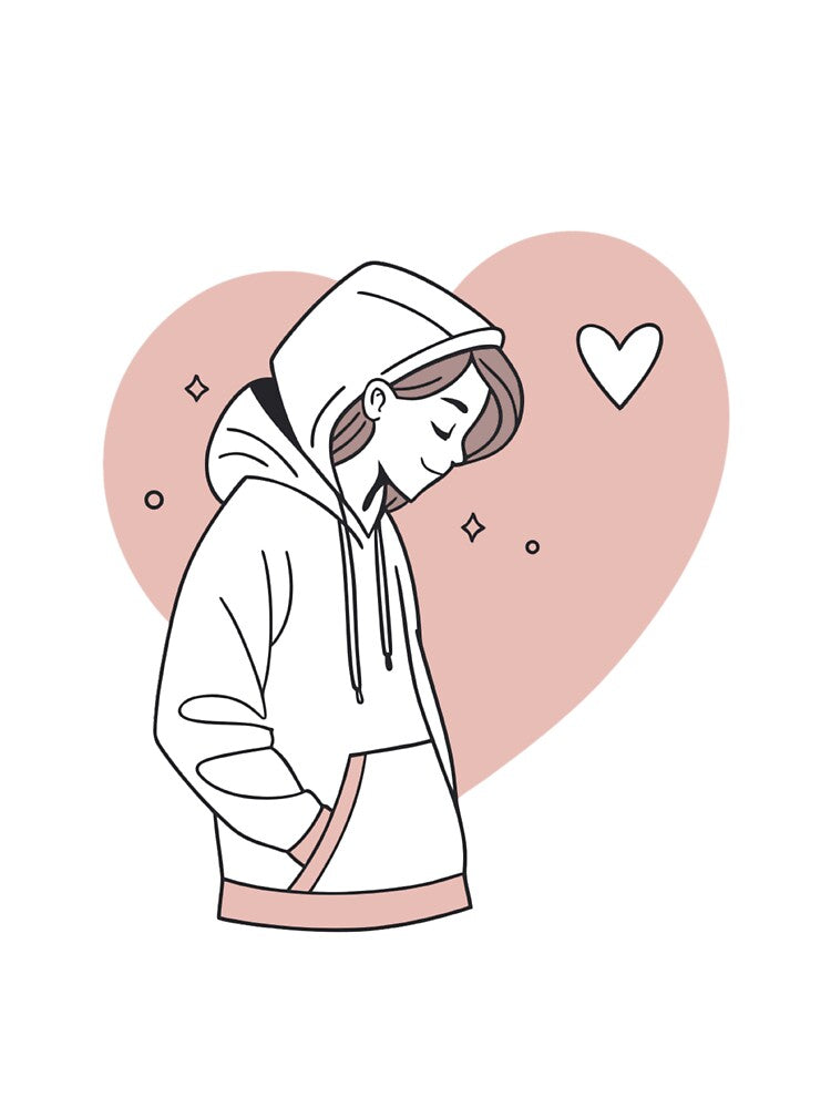 Shy Hoodie Girl Aesthetic | Cute Pastel Heart Illustration by A1MarketDesigne T-Shirts, Sweatshirt (Image 3)