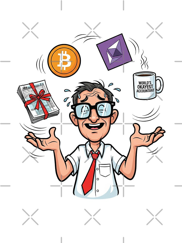 Crypto Accountant Meme – Juggling Bitcoin, Ethereum, IRS Forms & Coffee (Funny T-Shirt) by vibezy Hoodie,... (Image 3)
